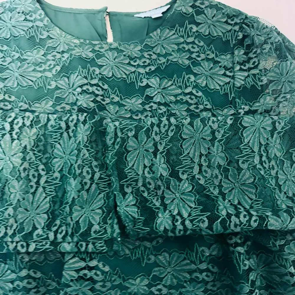 Draper James Green Floral Lace Pull Over Blouse Lined Sheer 3/4 Sleeves - Picture 7 of 15